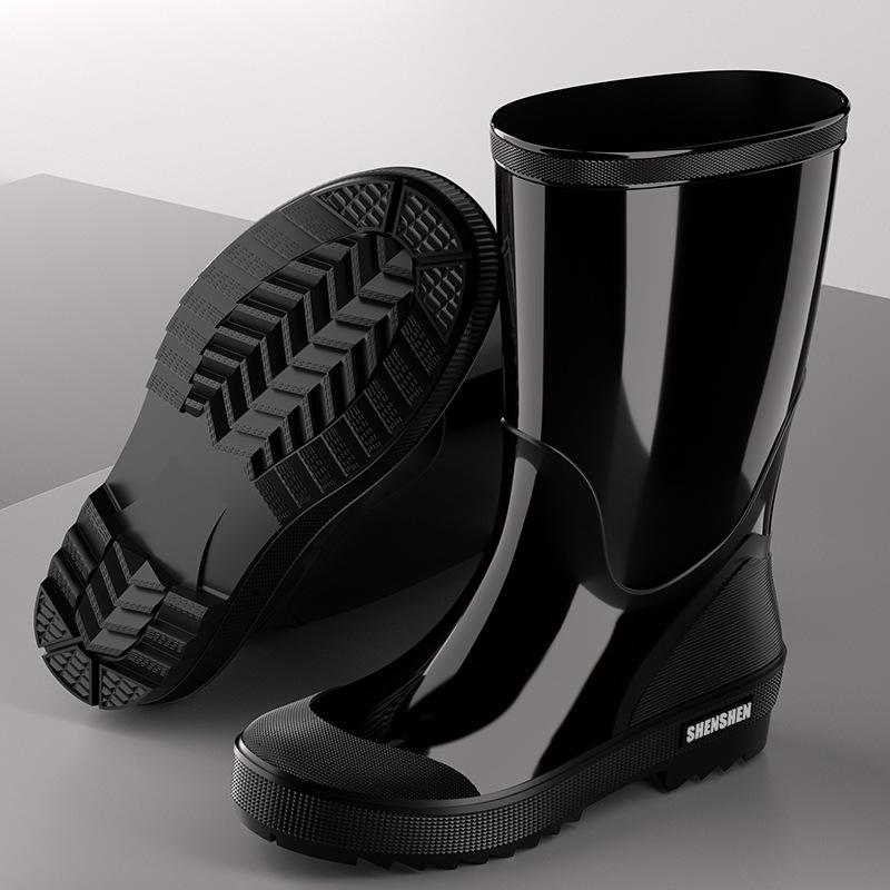Water Shoes Fashion Rain Shoes Men's Waterproof Medium Tube Rain Boots Thick Sole Outdoor Car Wash Fishing Labor Insurance PVC Rubber Shoes