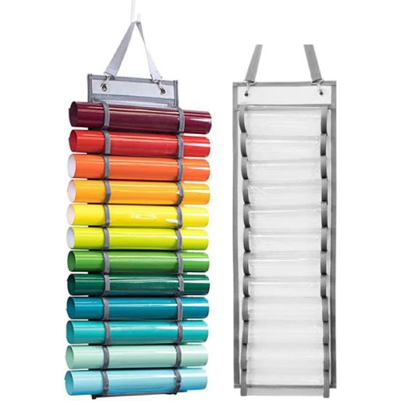 

Органайзер для хранения винила Держатель для рулонов винила с 12 отделениями Стойка для хранения крафтового винила Настенный Подвесной органайзер для хранения за дверью Подвесное хранение