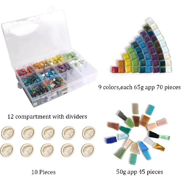 1.5lb Mosaic Tiles Assorted Iridescent Crystal Mosaic Tiles for Crafts, Glass Mosaic Pieces Set with Box 680g DIY Picture Frames Handmade Jewelry Art