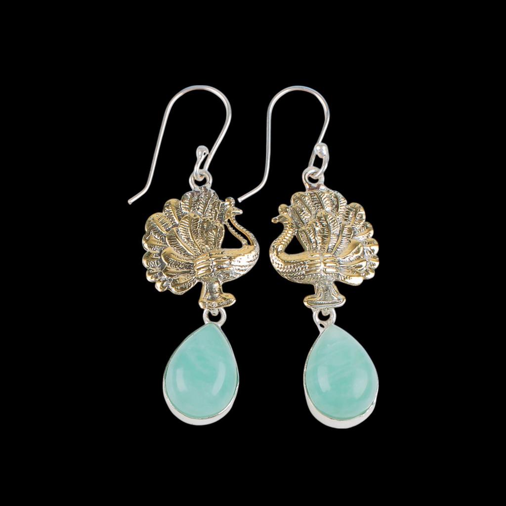 Natural Amazonite Gemstone 925 Sterling Silver Jewelry Handcrafted Earrings2.20" EE-44-25