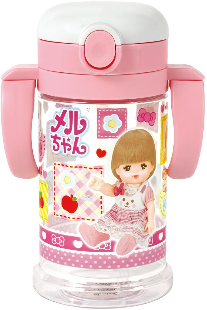 Skater Baby Straw Mug with Foldable Handle and Shoulder for Ages Strap, 2-Way Design, 370ml, 1+, Mel-chan Design, Girls, KSHW2N-A