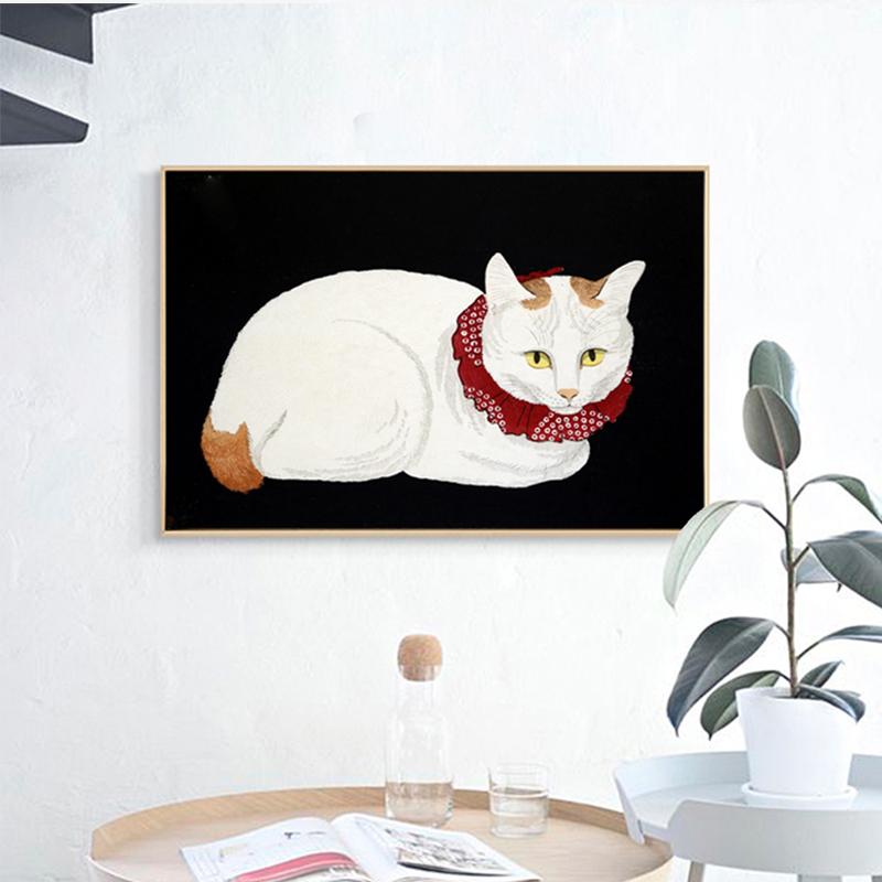 Modern Nordic Pet Animal Wall Art Canvas Decoration for Living Room Paintings White Cat Home Decoration Posters