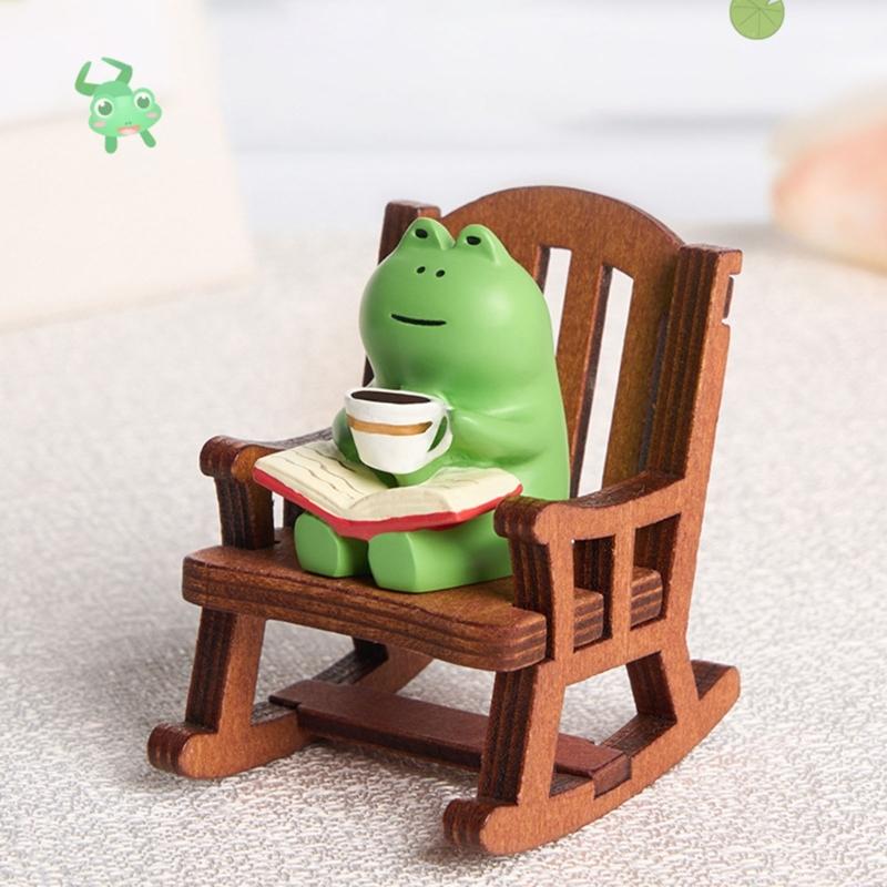 Resine Caffè Rane con Sedia a Dondolo Scultura in Miniatura Fatta a Mano Ornamento da Scrivania Per Studio e Decorazione Ufficio