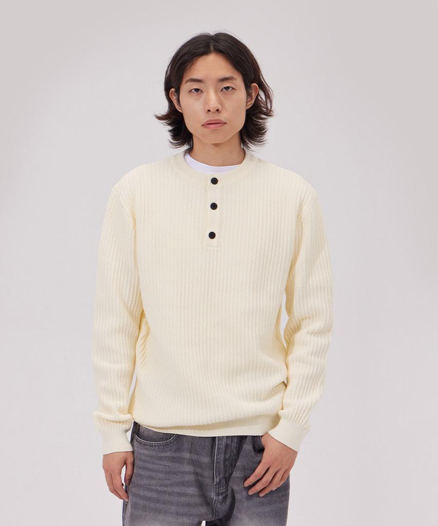 MAKEITTO Daily Viscose Henley Neck Knit_Cream