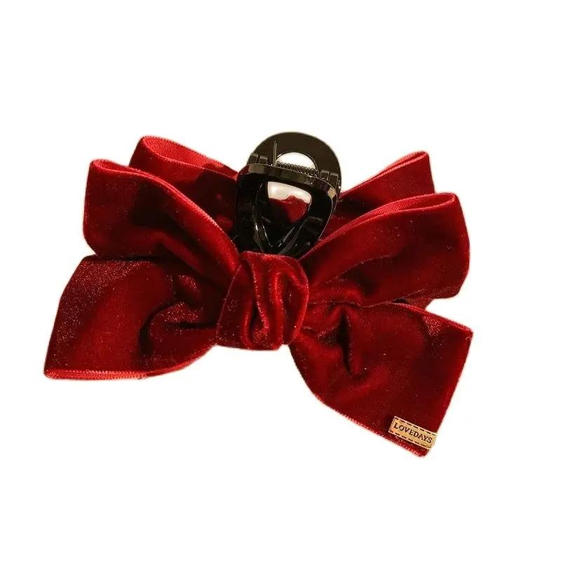 1pc Black Velvet Bow Hair Clip, Autumn and Winter High-end Feeling, Hair Grab, Large Versatile Temperament, Shark Clip