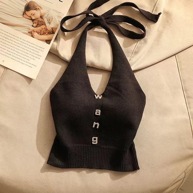 Kadın Kısa Yelek Moda V Yaka Kolsuz Harfli Yazlık Giyim Atlet Arkası Bağcıklı Kore Moda Stili Crop Giyim