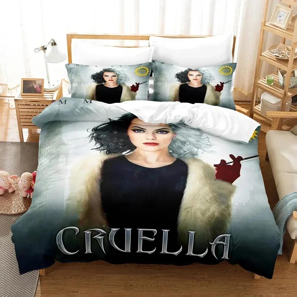Cruella De Vil Bedding Set Duvet Cover Sheet Printed Bed Set Pillowcase Bed Full Queen King Size Comforter Bedroom