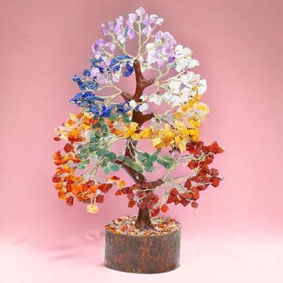 Yedi Çakra Kristali ve 300 Boncuk Değerli Taşlar Ağaç Gösterisi İyi Şanslar İçin Ev Dekorasyonu Ürünü Bonsai Para Ağacı Bitki Hediye Ürünü Heykelcik