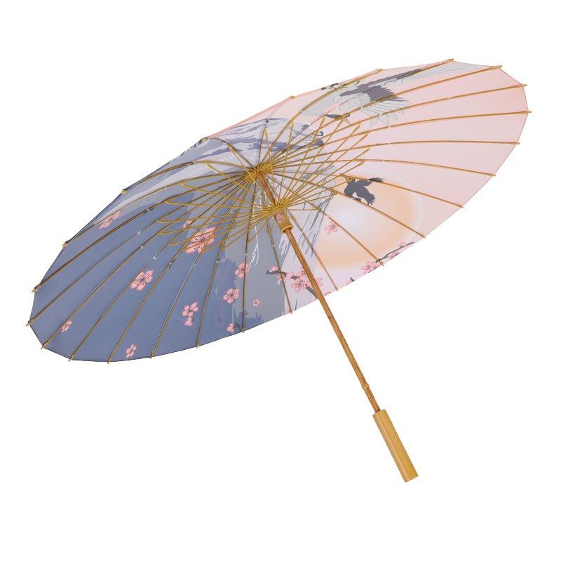 New Fashionable Retro Oil Painting 24 Bone Straight Pole Umbrella Solid Wood Handle Long Handle Umbrella Plus Printed Umbrella Ancient Style Umbrella