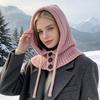 Women's Warm Hat with Ear and Scarf, Integrated Pullover Winter for Cold