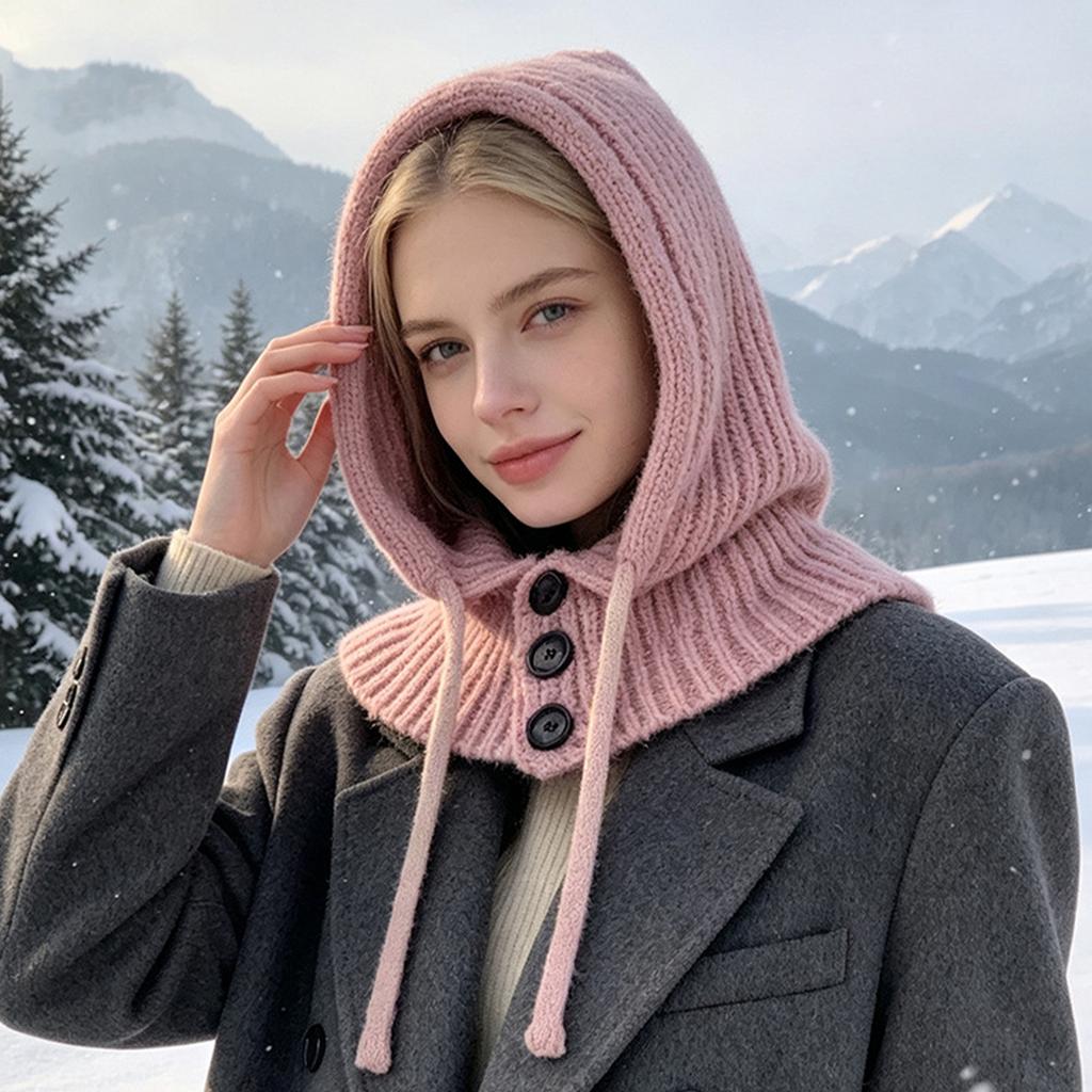 Women's Warm Hat with Ear and Scarf, Integrated Pullover Winter for Cold