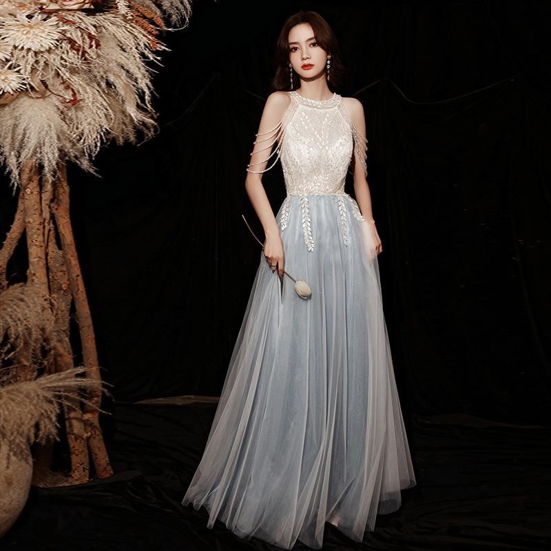 Schulterquasten Abendkleid Kleid Fee Sommer Geburtstagsparty Temperament Gastgeber Prominente Schlankes Langes Kleid