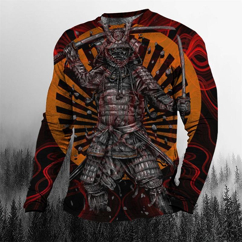 Super Cool Vintage Japanese Samurai Men's T-shirt O-Neck Cotton Men's Clothing Oversized Casual Long Sleeve Tops 3D Printed