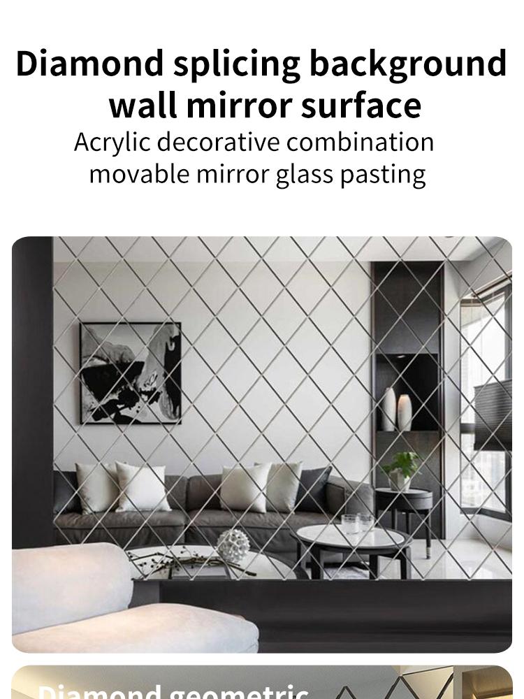 3D Diamond Splicing Mirror Wall Sticker Acrylic Decoration Removable Mirror Glass Sticker Background Wall Decoration 17pcs