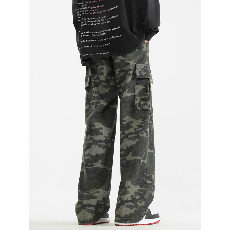 51 Hip-Hop Street Vibe Retro Patch Pocket Parka Camouflage Pants Male American Fashion Brand Hiphop Loose Straight Trousers