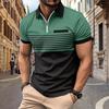 Short Sleeve Polo Shirt with Zip Collar, Striped Design, Stylish Casual Top
