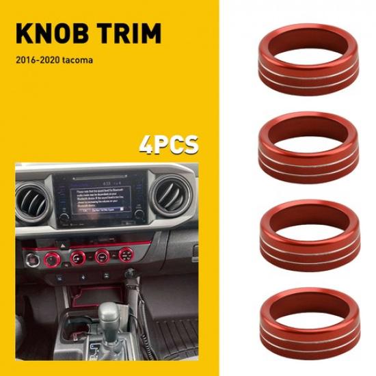Red GPS Navigation Screen Volume, Tune Knob Ring Covers For 16-23 Toyota Tacoma