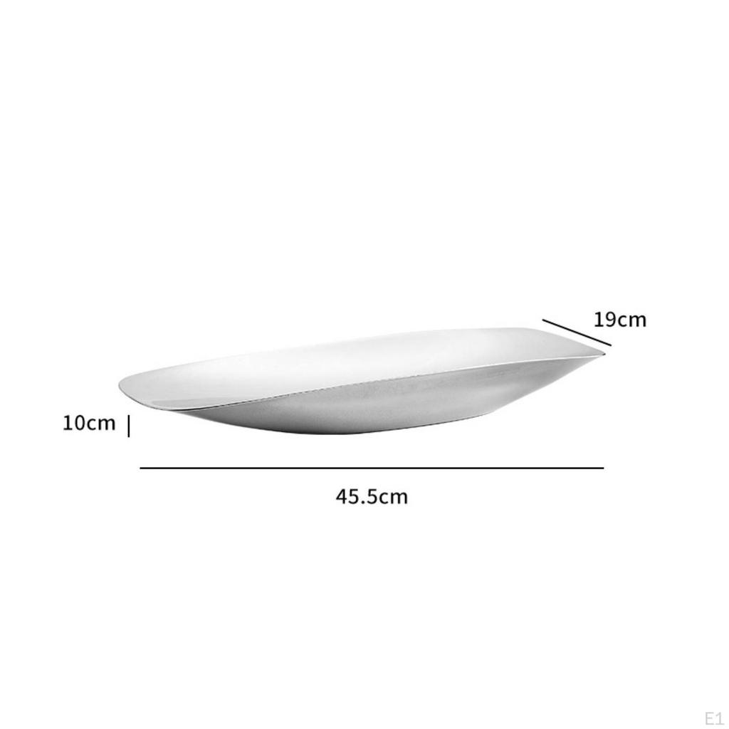 Stainless Steel Fruit Tray Mirrored Silver VesselShaped Decorative Bowl with
