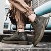 Men's Plus Size High-Top Chelsea Martin Boots - Lace-up Leather Work Boots for Outdoors and Casual Wear.