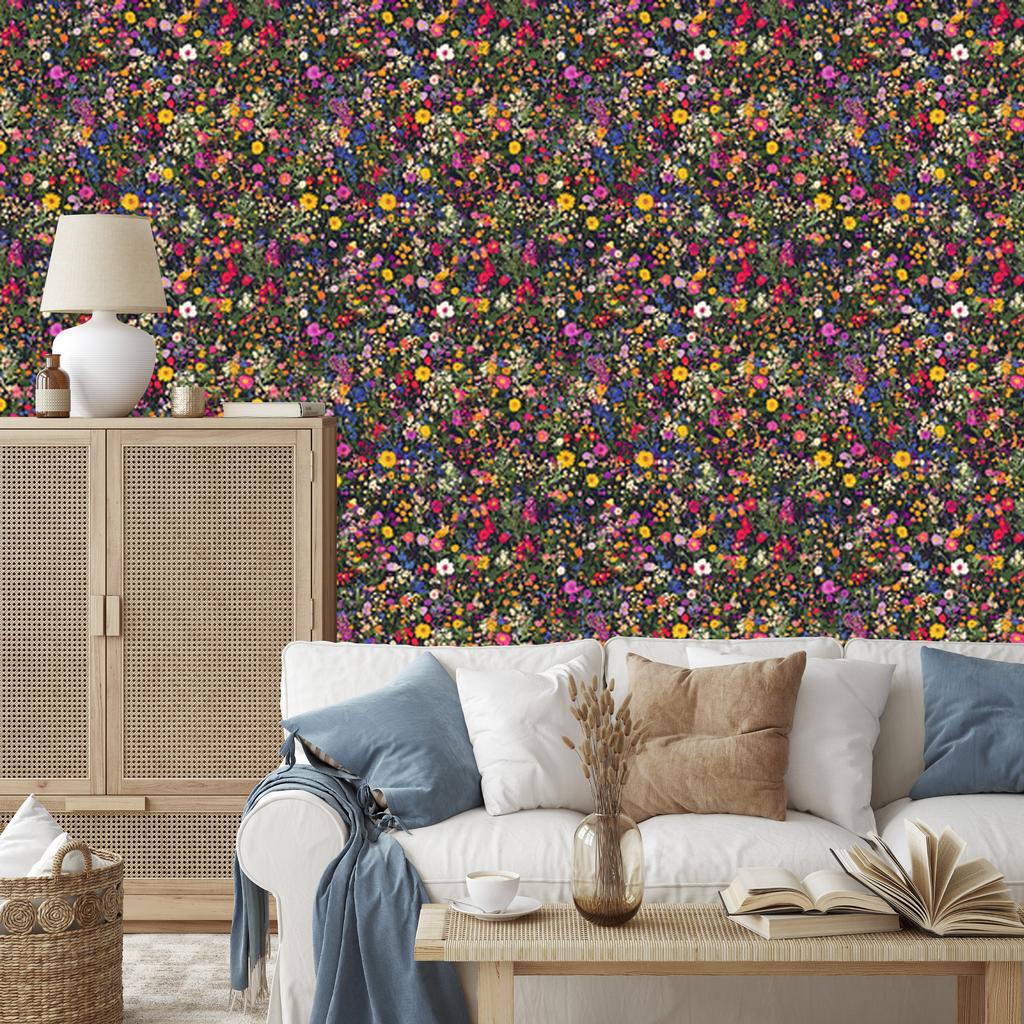 Wild Flowers Wallpaper Brown, Olive and Ochre for Living Room and Bedroom 50x1000