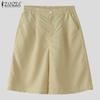 ZANZEA Women Summer Elastic Waist Solid Color Loose Casual Fifth Pants