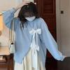 Bow Tie Women's Sweatshirt Round Collar Side Slit Long Sleeved Pullover Korean Style Spring New Version Loose Casual Female Top