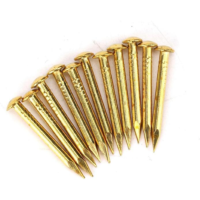Brass Nails, 100 Pieces Round Head Gold Nails, Brass Wall Pins 10mm 15mm 18mm 22mm, Furniture Brass Tacks for Wood, for Hanging Picture Frame Mirror,