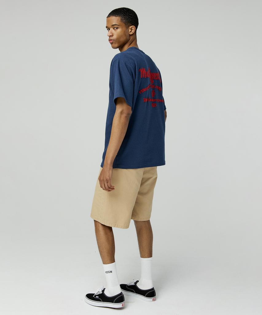 MAGOODGAN Swagber 3585 Waffle Chain Embroidery Semi-Overfit Dirty White Short Sleeve Tee