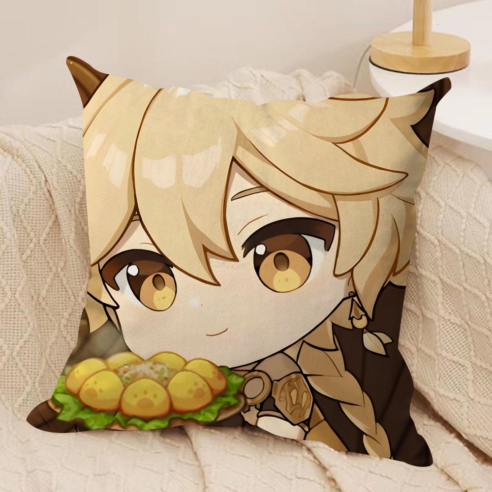 Aether Cute Cute Genshin Impact Cushion Cover Silky Short Plush Invisible Zipper Dustproof Sofa Pillow Case For Home Decor