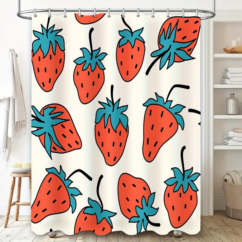 10 Pieces Strawberry Print Shower Curtain Polyester Bathroom Decor Waterproof Home Decoration