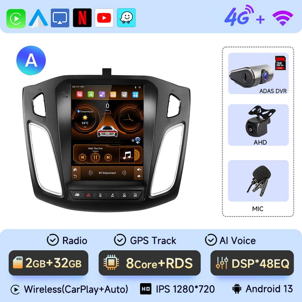 JIUYIN 2 Din 9.7" Android 13 Carplay Car Radio for Ford Focus 3 Mk 3 2011 2012 - 2019 Multimedia Player 2Din GPS Auto Stereo DVD