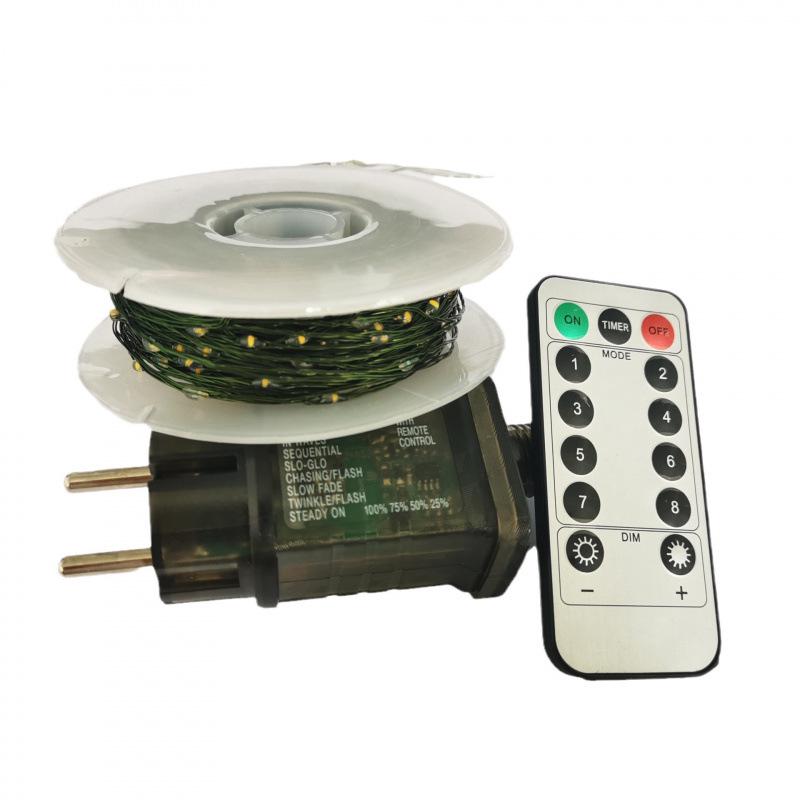 Remote-Control Starry Christmas Tree Lights: Green Wire & Copper Star String Garland