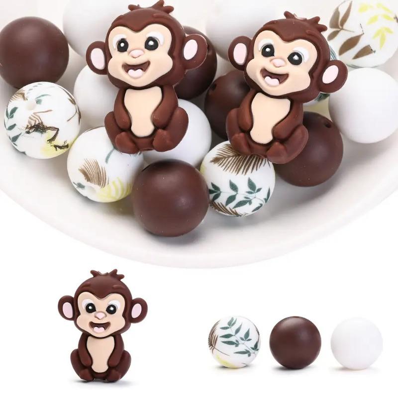 

Monkey Silicone Beads Set - Printed Round Beads for DIY Keychain Phone Strap Decor 5pcs разноцветный