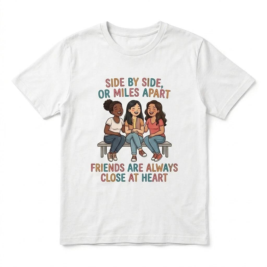 Best Friends T-Shirt - Side By Side or Miles Apart Long Distance Friendship Gift XS
