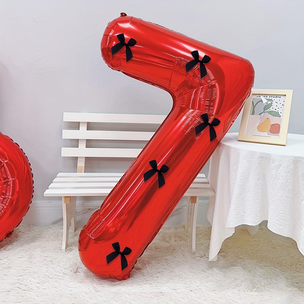 40 Inch Black Bow Decorated Red Digital Balloons 0-9 Numbers DIY Bow for Birthdays, Anniversaries, and New Year Decorations