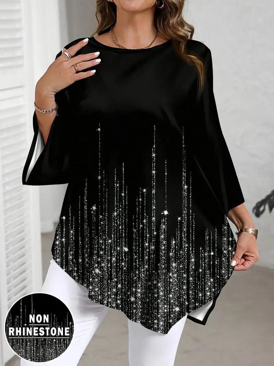 

Autumn New Arrivals Hot Selling Casual Loose Fit Women s Plus Size T-Shirt Gradient Printed Crew Neck Top 1XL чёрный