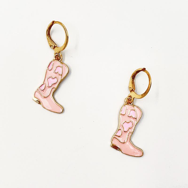 Dangly Cow Print Boot Cowboy Cowgirl Western Earrings Brown Metal Zircon Boho Bohemia Fur Hat Boot Star Earrings Golden EAR0126