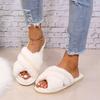 Fashion Luxury Pearl Chain Cross Strap Fur Slippers Women Autumn Round Toe Thick Bottom Outdoor Slides Soft Sole Short Plush Slippers