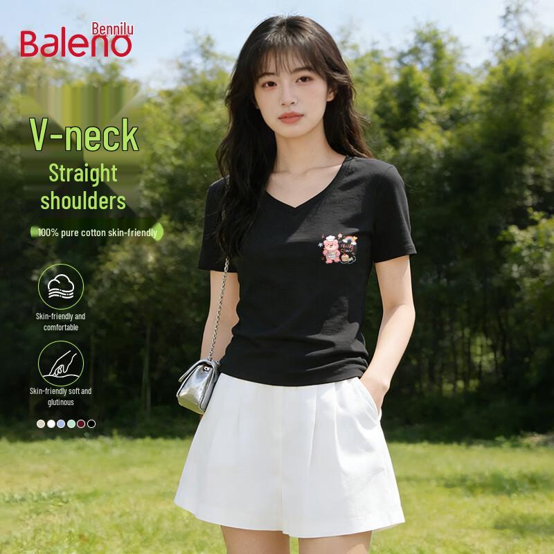 

Baleno Women s V-Neck Pure Cotton Short Sleeve T-Shirt S
