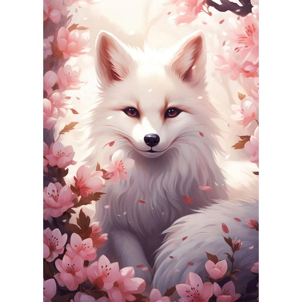 Fantasy Mystical Sakura Nine Tailed Fox Posters Japanese Cute Anime Gentle Prints Canvas Painting Wall Pictures Home Room Decor