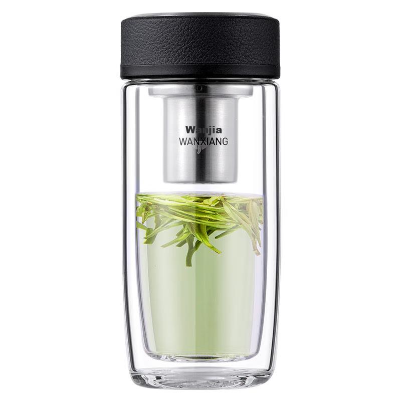 WANXIANG Double-Layer Glass Cup, Portable Tea Mug for Boyfriend, V17L Large Capacity 360ML Water Bottle with Filter for Business And Office Use