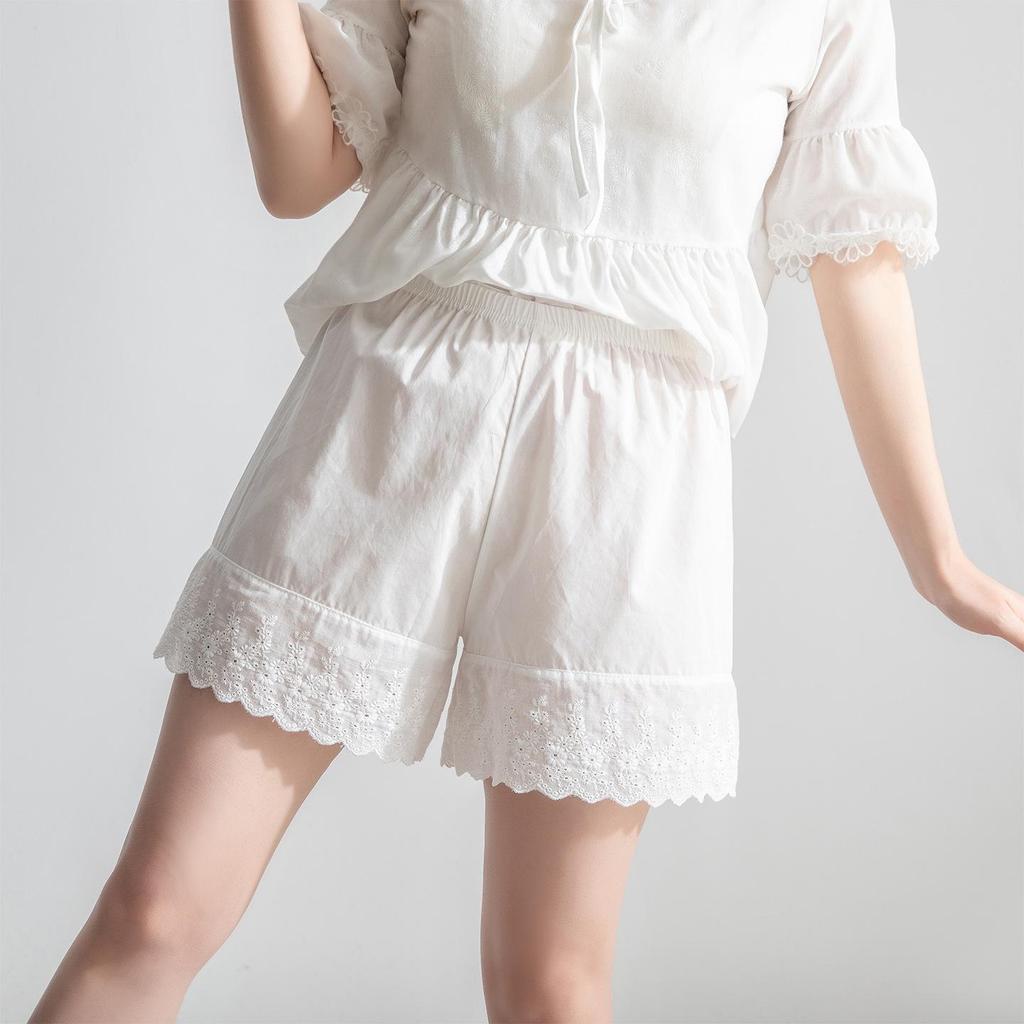 26 Summer Women's Pure Cotton Lace Trim Hanfu Safety Shorts – Anti-Exposure, Loose Fit, Outdoor Wear, White