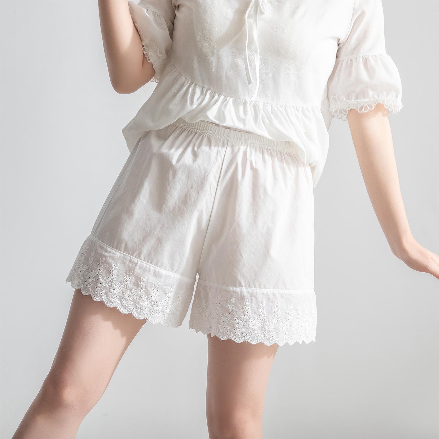 26 Summer Women s Pure Cotton Lace Trim Hanfu Safety Shorts – Anti-Exposure, Loose Fit, Outdoor Wear, White L