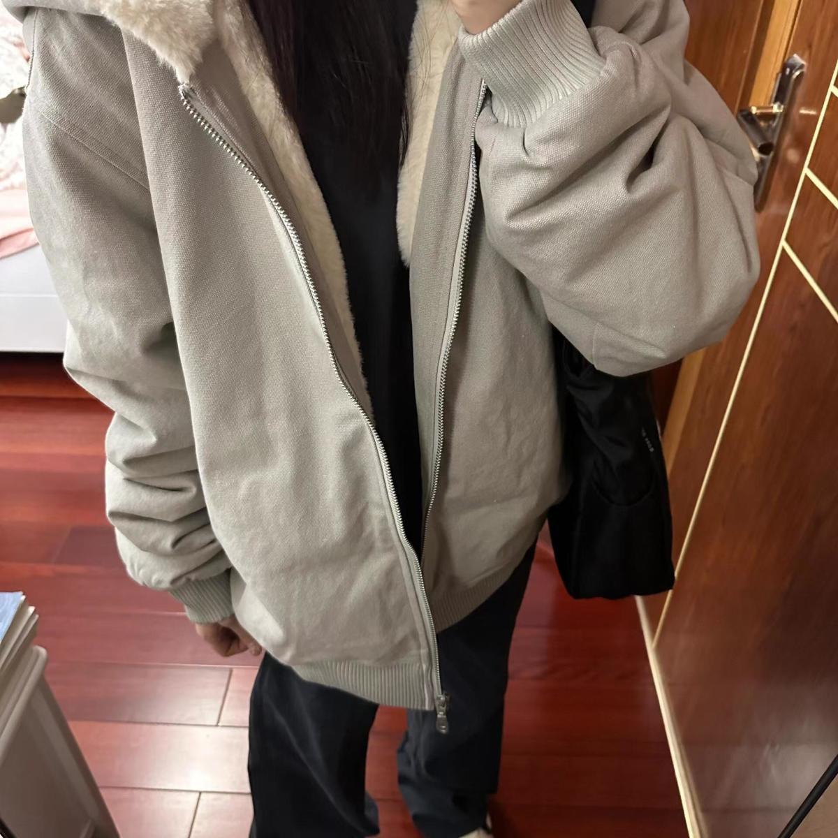 Women s Retro Lambswool Cotton Hooded Jacket - Winter 2025 Trendy Thick Outerwear. XL