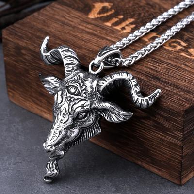 Viking Lucifer Satanic Ram Head Necklace Men's Stainless Steel Vintage Punk Pendant Necklace Animal Jewelry As Christmas Gift