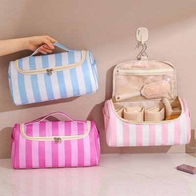 Large Capacity Travel Storage Case Striped Cosmetic Organizer Travel Toiletry Bag  Travel Use