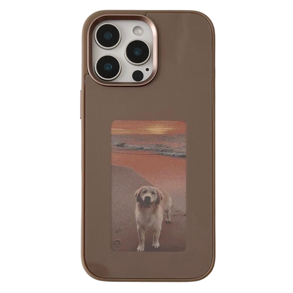 

For iPhone 16 Pro Max E Ink Phone Case 4-Color Screen,DIY Wireless NFC Photo Display Brown