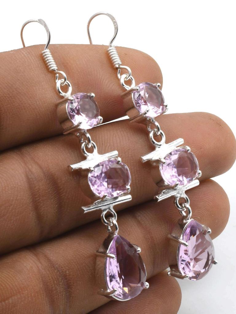 Pink Topaz Gemstone Ethnic Handmade Drop Dengle Earring Jewelry ER 305