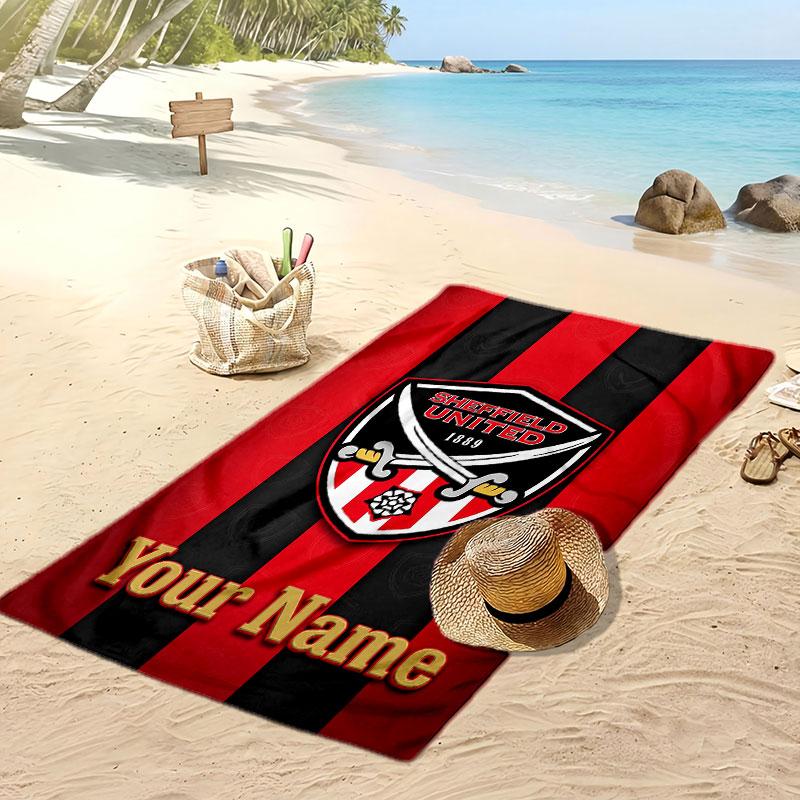 Sheffield United FC Personalized Printed Beach Towel Soccer Logo Support Custom Name Text Absorbent Towel For Sport Travel Special Gift