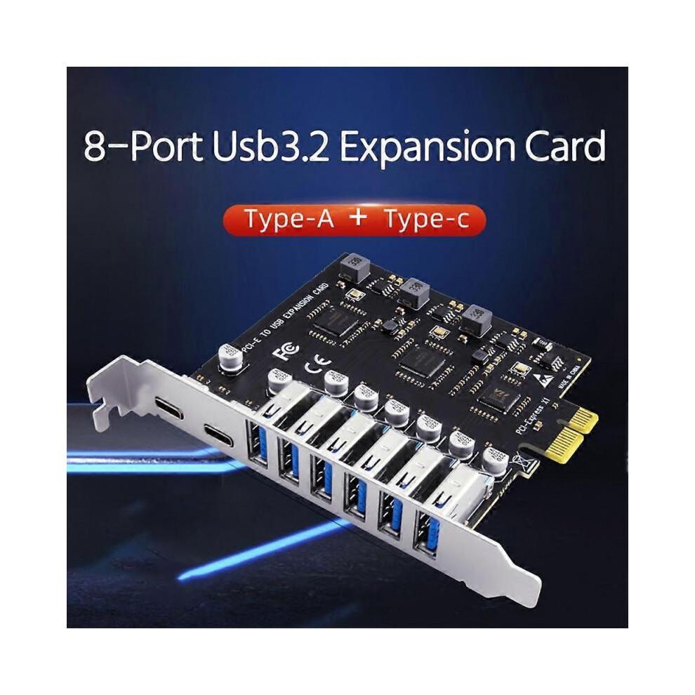 USB 3.2 och Typ C PCI-E expansionskort PCIE till USB-kontroller 6 portar + 2 portar USB-C 3.2 PCI-E kort A